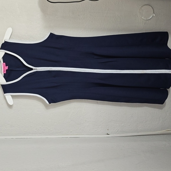 Betsey Johnson Dresses & Skirts - Besty Johnson  Navy Zip Front White Trim Pleated Dress